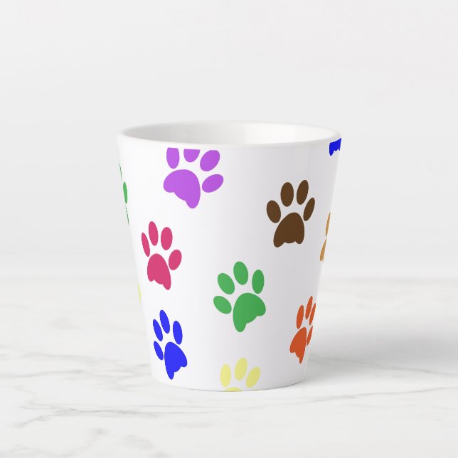 Colorful Dog Paw Prints Latte Mug (Front)