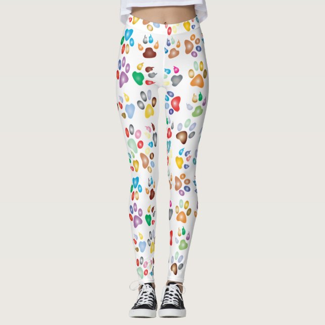 Colorful Dog Paw Prints Leggings (Front)