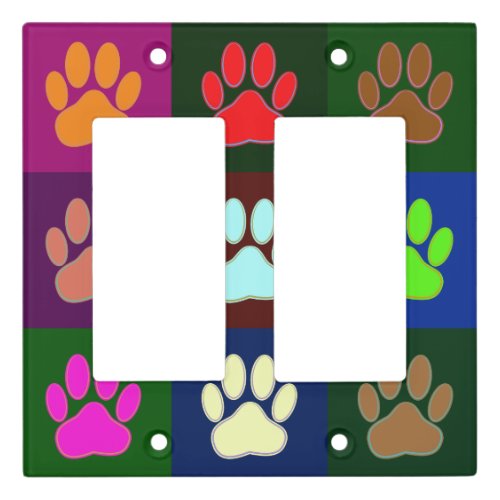 Colorful Dog Paw Prints Light Switch Cover
