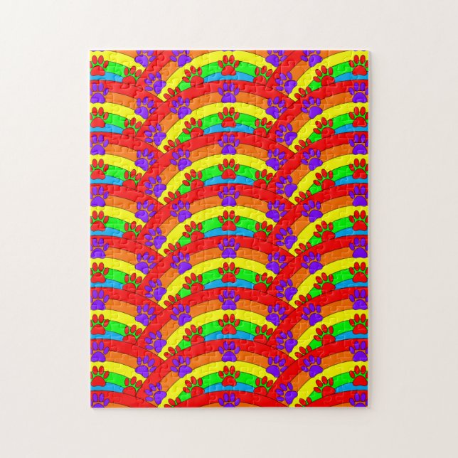 Colorful Dog Paw Prints On Rainbow Background Jigsaw Puzzle (Vertical)