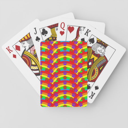 Colorful Dog Paw Prints On Rainbow Background Poker Cards