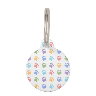 Colorful Dog Paw Prints Pattern Pastel Paws Pet ID Tag