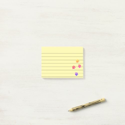 Colorful Dog Paw Tracks Lined 4x3 Post_it Notes