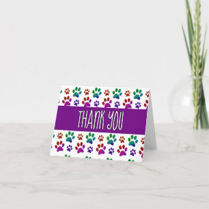 Colorful Dog Pawprint Letterpress Thank You Card