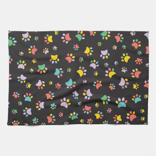 Colorful dog paws pattern kitchen towel (Horizontal)