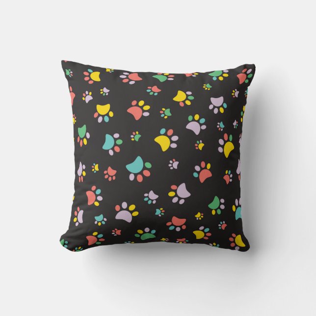 Colorful dog paws pattern throw pillow (Front)