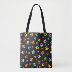 Colorful dog paws pattern tote bag