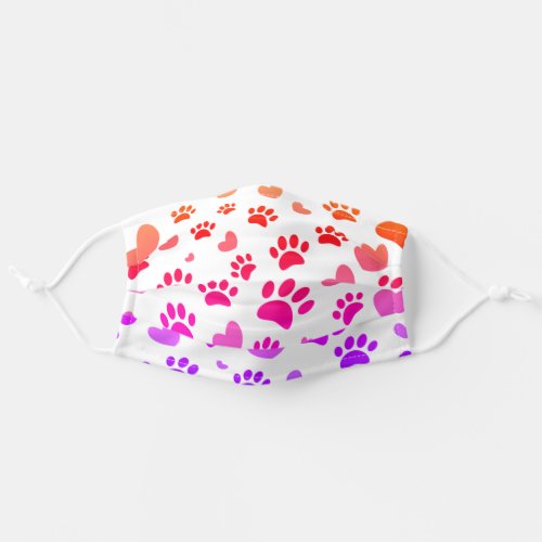 Colorful Dog Paws Red Hearts Pattern Adult Cloth Face Mask