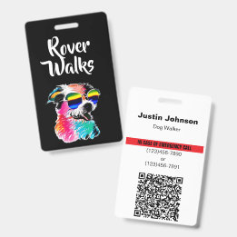 Colorful Dog Pet Professional QR Code Emergency ID Badge