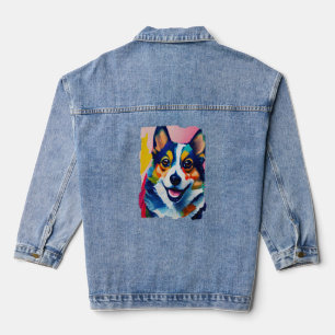 Colorful Dog Portrait - Corgi Painting Denim Jacket