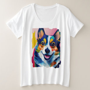 Colorful Dog Portrait - Corgi Painting Plus Size T-Shirt