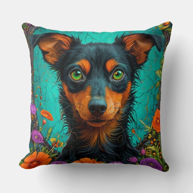 Colorful Dog Portrait Throw Pillow (Front)