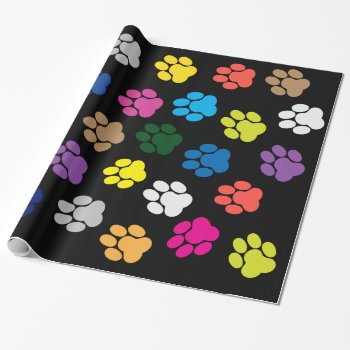 Colorful Dog Puppy Paws Wrapping Paper by TheArtOfPamela at Zazzle