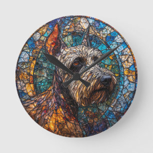 Colorful Dog Stained Glass Portrait Round Clock