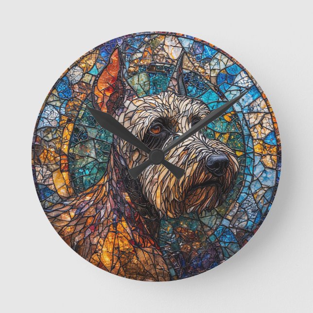 Colorful Dog Stained Glass Portrait Round Clock (Front)