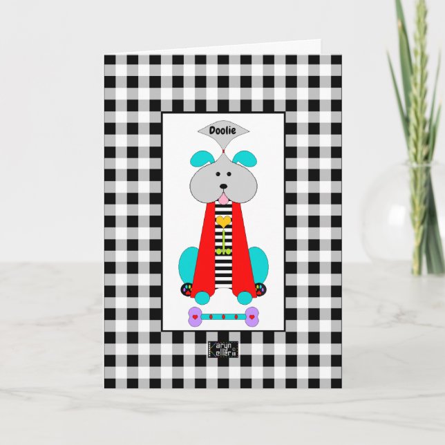 Colorful Dog With Bone greeting card (Front)