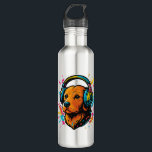 Colorful Dog with Headphones Stainless Steel Water Bottle<br><div class="desc">Colorful Dog with Headphones</div>