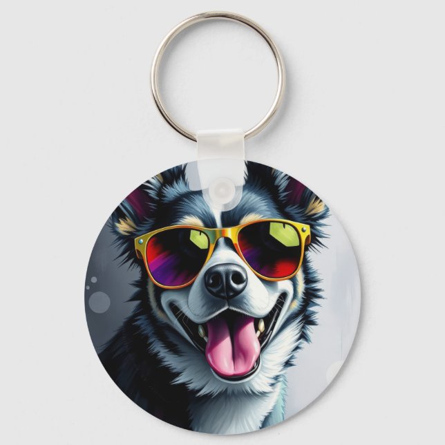 Colorful Dog with Sunglasses Keychain (Front)