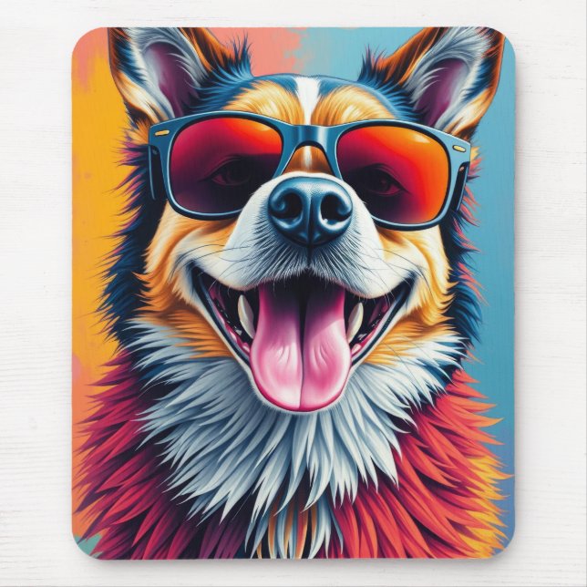 Colorful Dog with Sunglasses Mouse Pad (Front)