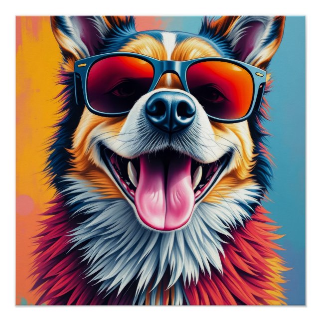 Colorful Dog with Sunglasses Poster (Front)