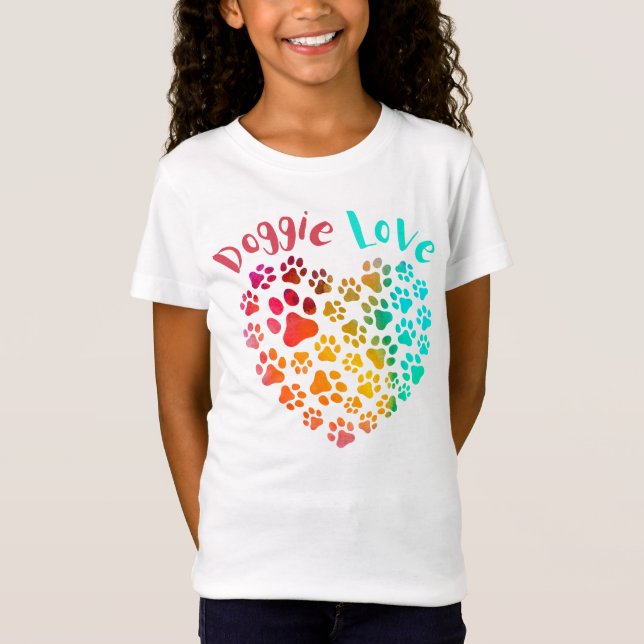 Colorful Doggie Love Paw Heart T-Shirt (Front)