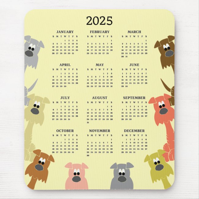 Colorful Dogs 2025 Calendar Mousepad