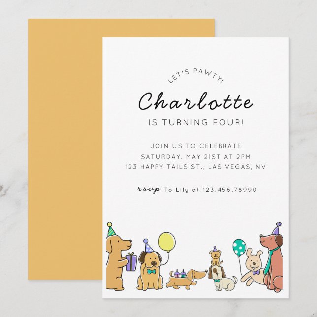 Colorful Dogs Birthday Party Invitation  (Front/Back)