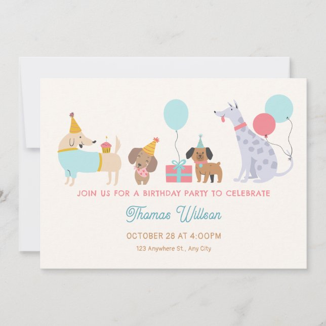 Colorful dogs birthday party invitation (Front)