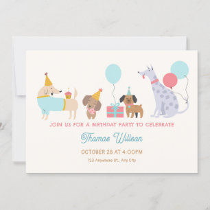 Colorful dogs birthday party invitation