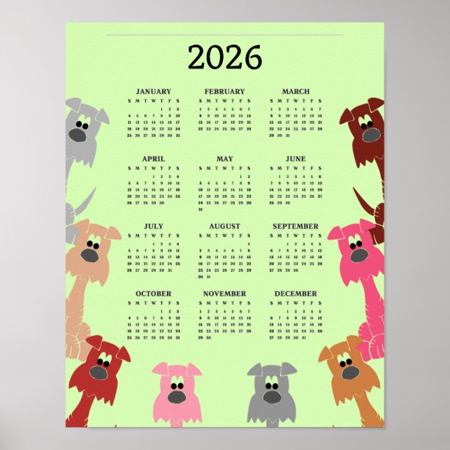 Colorful Dogs Design 2026 Calendar Poster (Front)