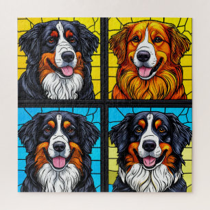 Colorful dogs Stained Glass Art Jigsaw Puzzle