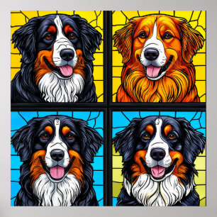 Colorful dogs Stained Glass Art Poster