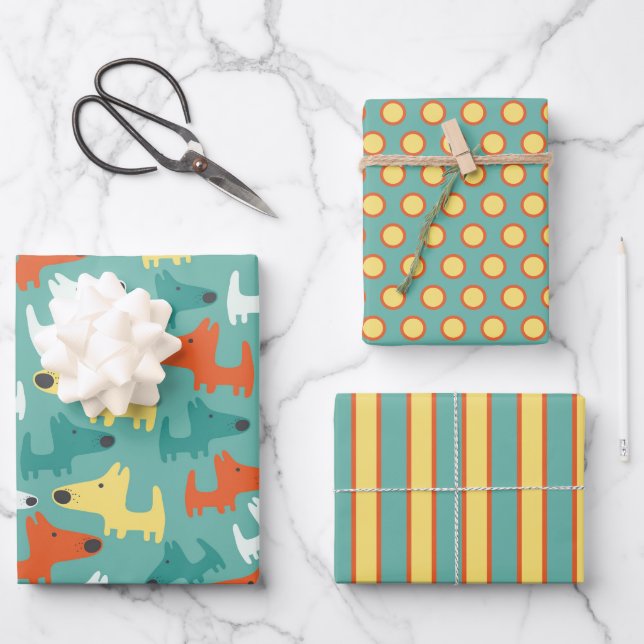 Colorful Dogs Wrapping Paper Set (Front)