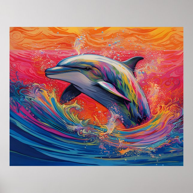 Colorful Dolphin Abstract painting Poster (Front)