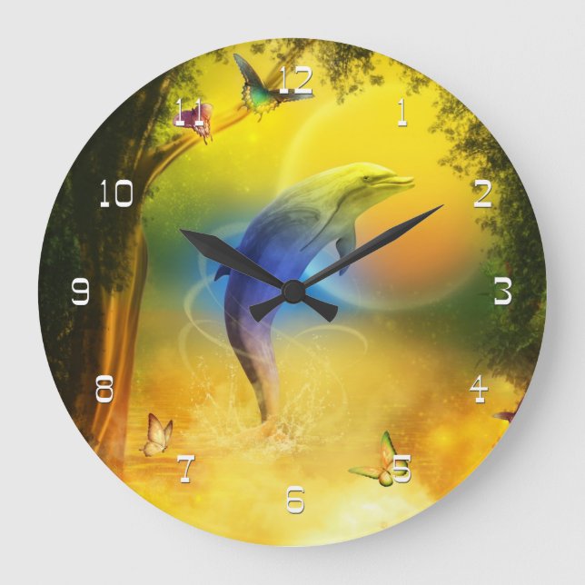 Colorful Dolphin Large Clock (Front)