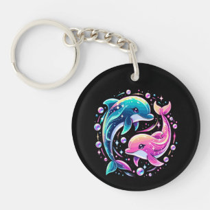 Colorful Dolphin Ocean Art Vibrant Sea Animal Love Keychain