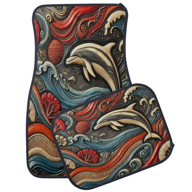 Colorful Dolphin Relief Design Car Floor Mat (Set)