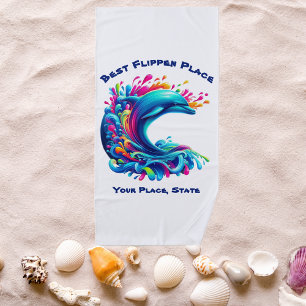 Colorful Dolphin Splash Beach Towel