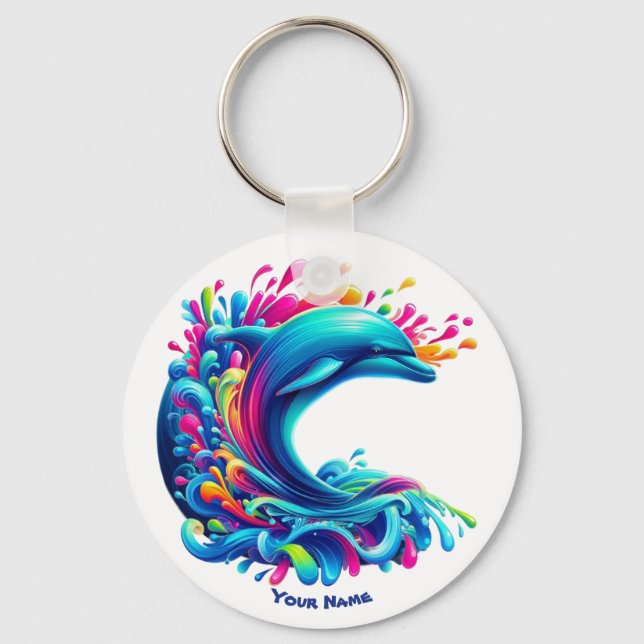Colorful Dolphin Splash Keychain (Back)