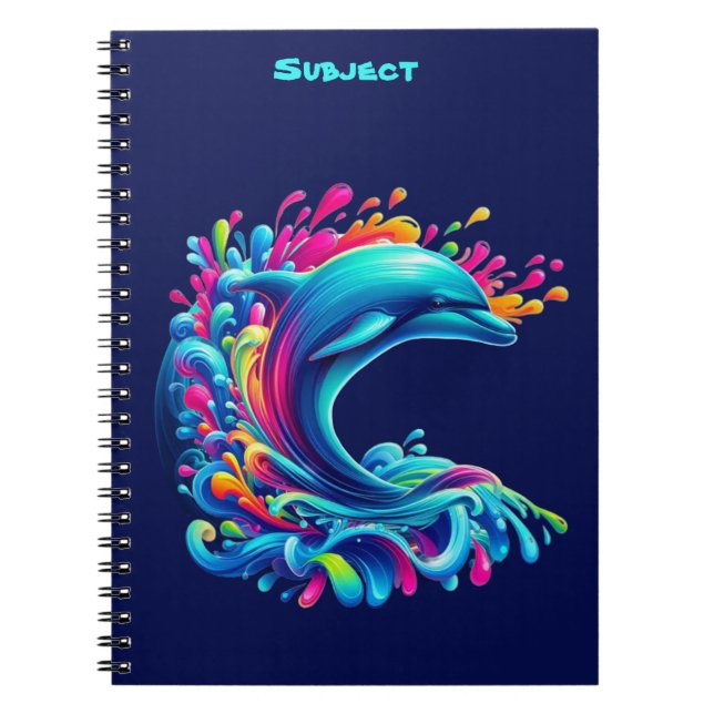 Colorful Dolphin Splash Notebook (Front)