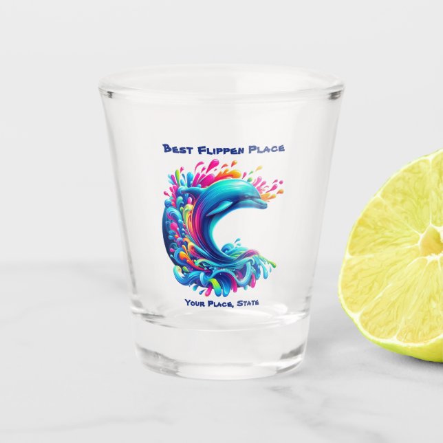 Colorful Dolphin Splash Shot Glass (Front)