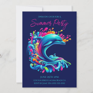 Colorful Dolphin Splash-Summer Party- Invitation