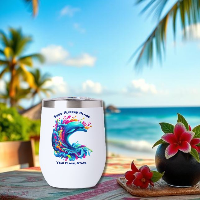 Colorful Dolphin Splash Thermal Wine Tumbler (Dolphin Colorful Splash-Fisherman Core-Summer Tumbler-Beach Tumbler)