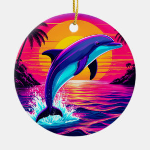 Colorful Dolphin Vibrant Tropical Sunset Ceramic Ornament
