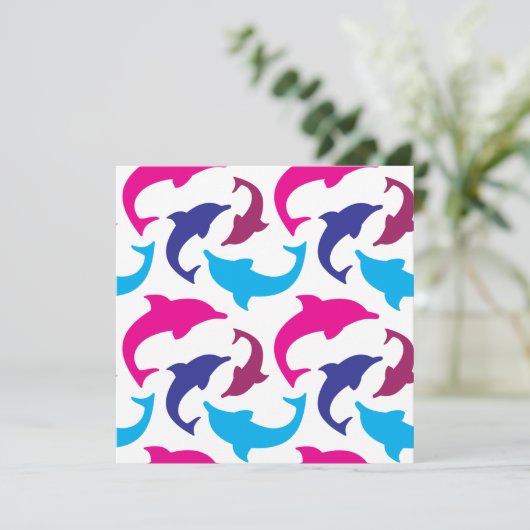 Colorful Dolphins Pattern Hot Pink Teal Blue (Standing Front)