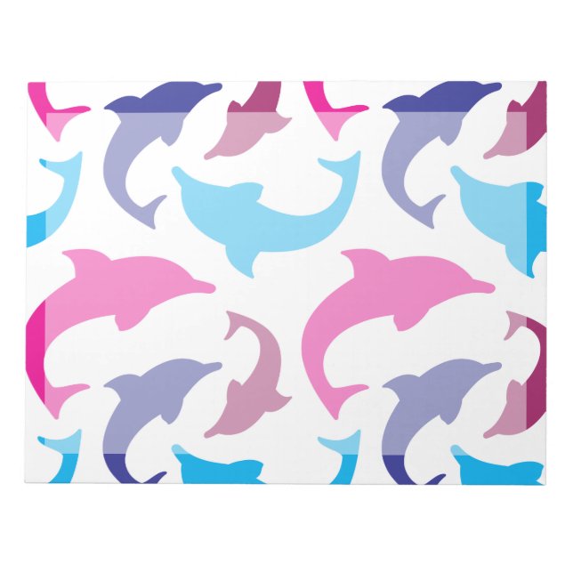 Colorful Dolphins Pattern Hot Pink Teal Blue Notepad (Front)