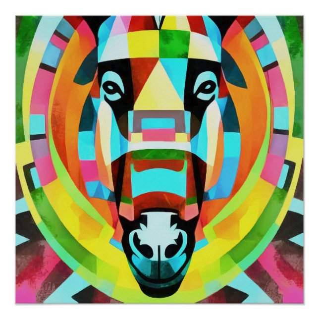 Colorful Donkey Geometric Art Abstract Poster (Front)