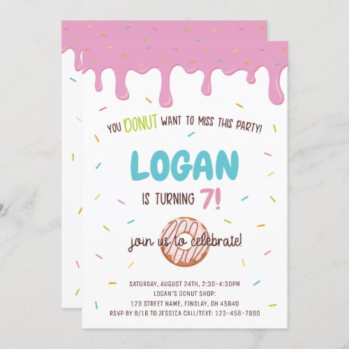 Colorful Donut and Sprinkles Personalized Birthday Invitation