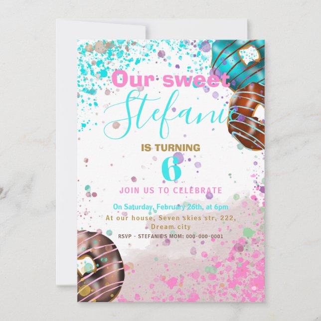 Colorful donut baby party invitation (Front)