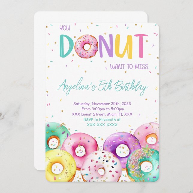 Colorful Donut Birthday Party Invitation (Front/Back)